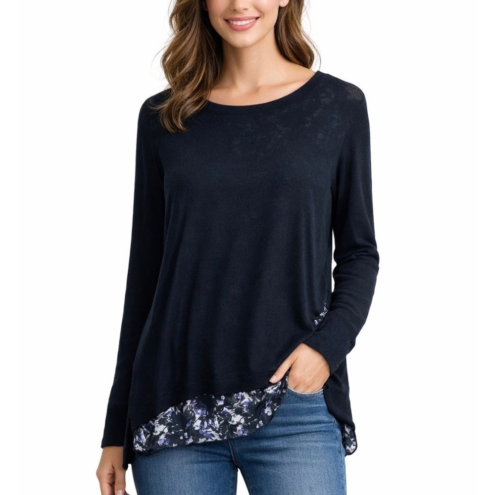 Simply‎ Vera Vera Wang NWT Black Floral Print Layered Long Sleeve Sweater Womens